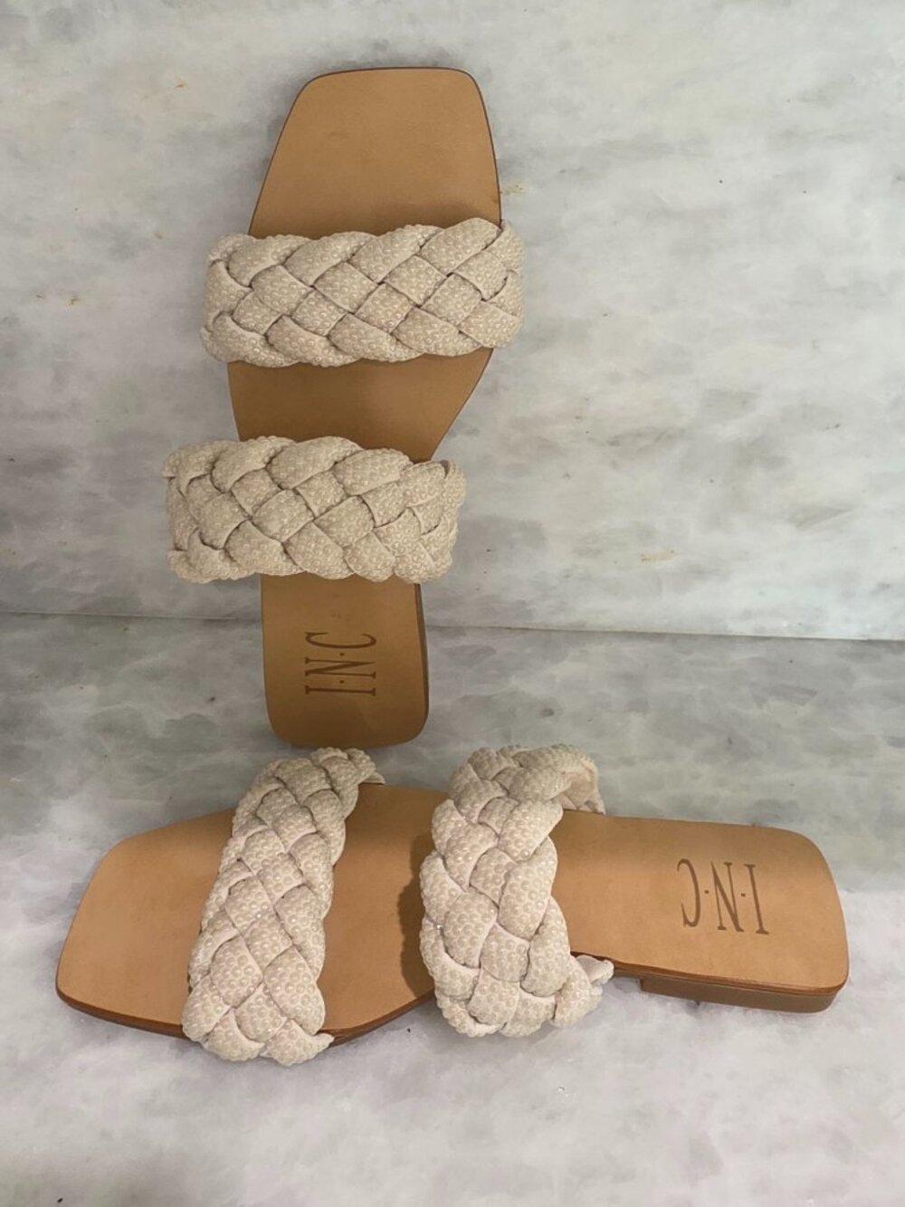 INC Womens Braided Double Strap Petria Square Toe Slip On
